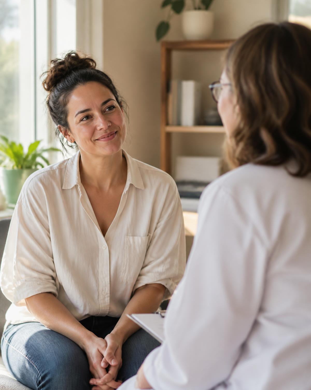 A patient in an unhurried consultation with her provider