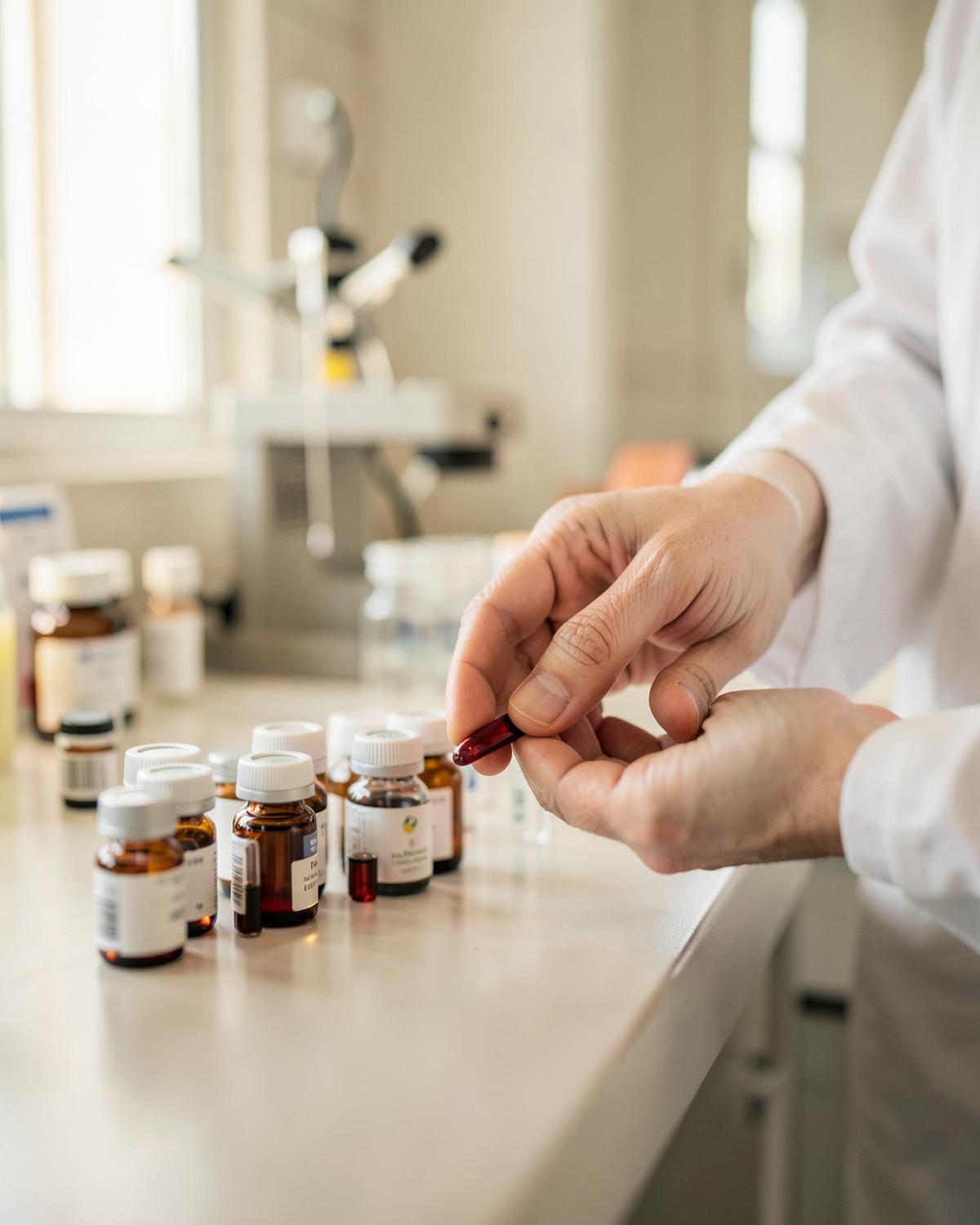 A clinician preparing samples in a bright laboratory